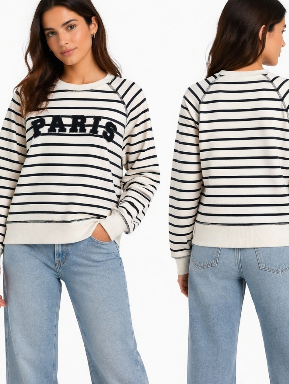 Joei & i Paris Crewneck Sweatshirt Striped Lounge Pullover Size S